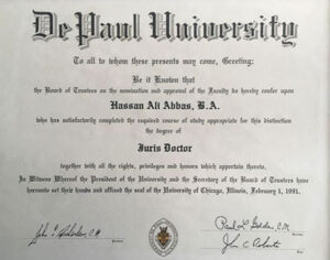 De Paul University J.D. diploma